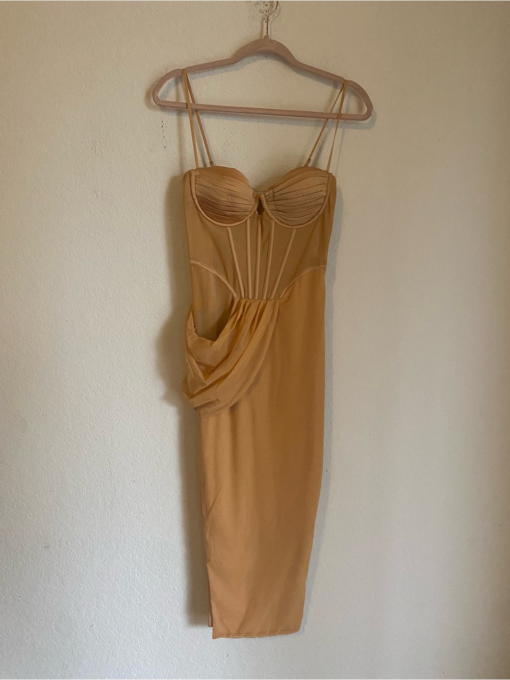 Oh Polly Glam Gold Draped Corset Midaxi Formal Dress Asymmetric Wrap Slit 4 - Picture 2 of 16